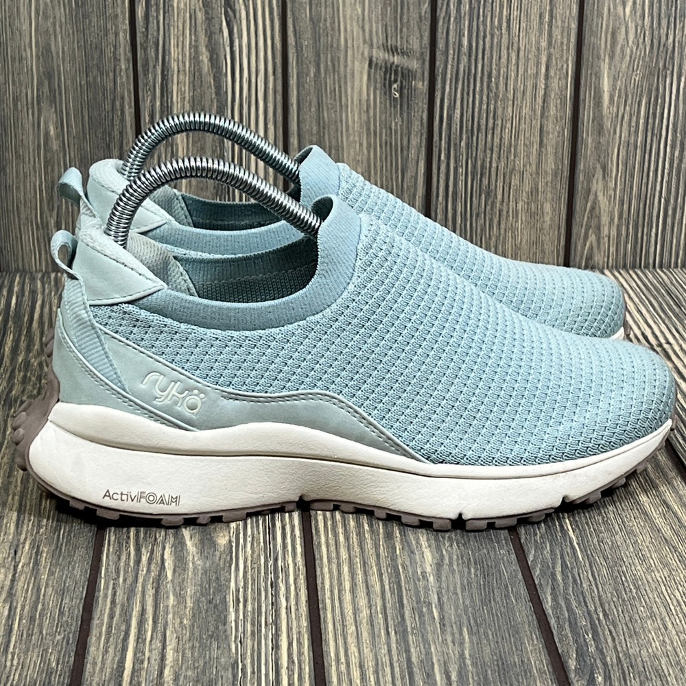 Ryka Jumpstart Sneakers Women 7.5 Blue Aqua Teal Slip On Walking Activfoam Shoes